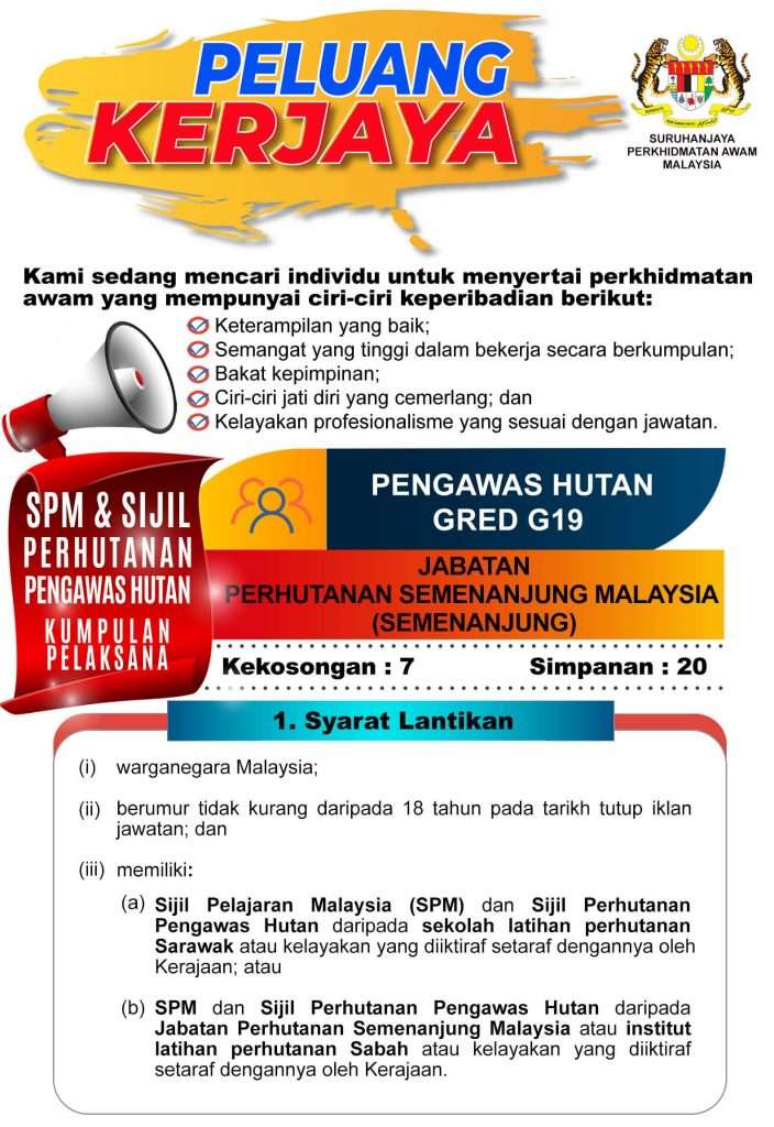 jawatan kosong pengawas hutan gred g19