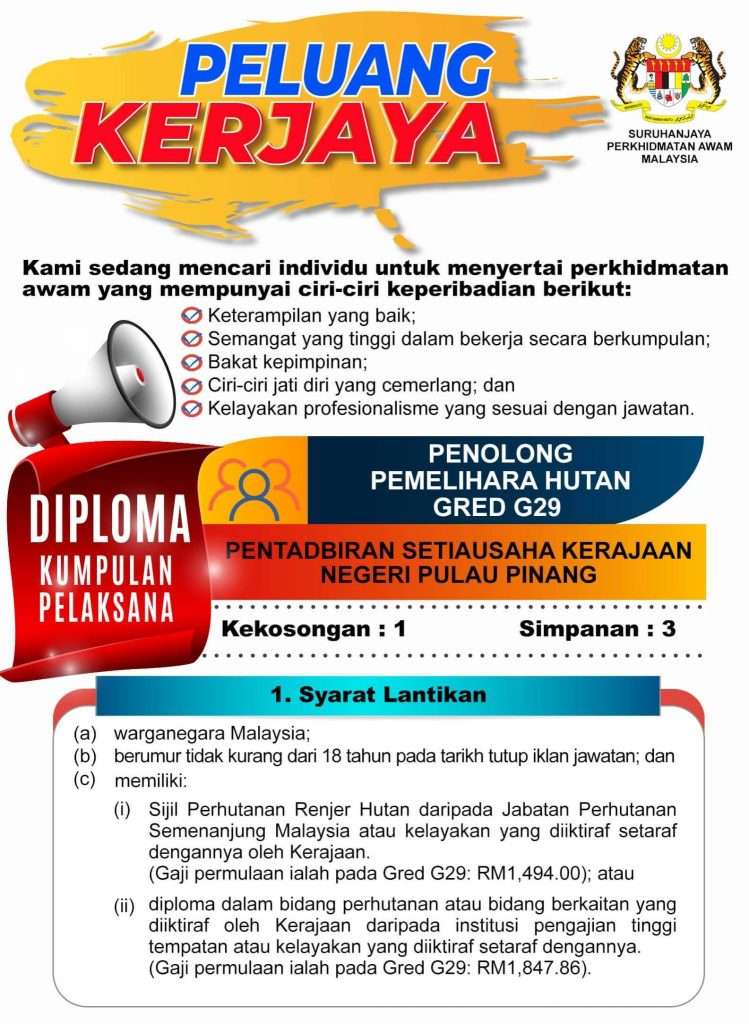 jawatan kosong penolong pemelihara hutan g29