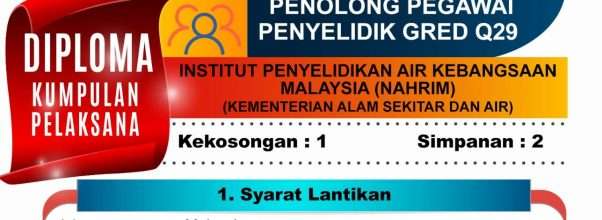 jawatan kosong penolong pegawai penyelidik gred q29