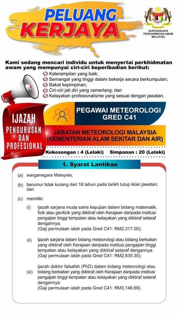 Pegawai Meteorologi Gred C41 Jawatan kosong 2022