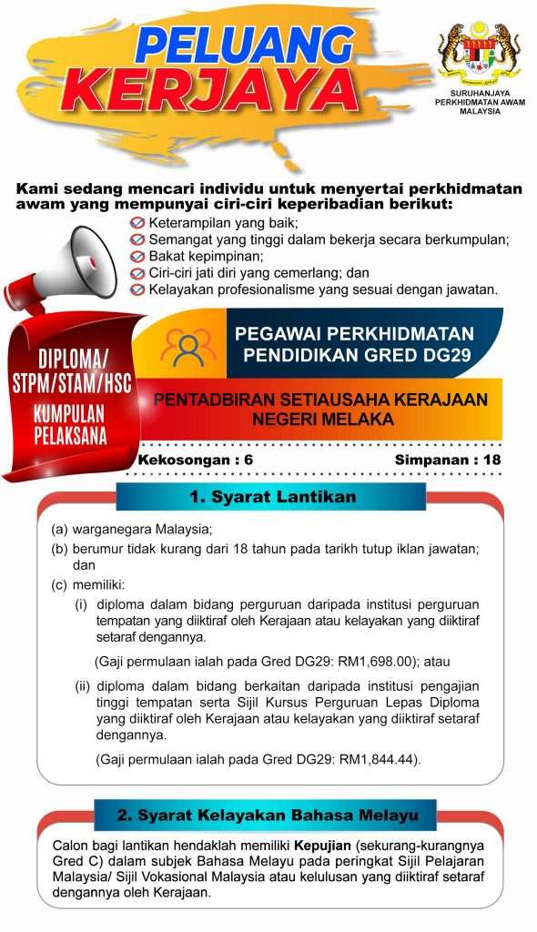 Pegawai Perkhidmatan Pendidikan DG29 Melaka 2022