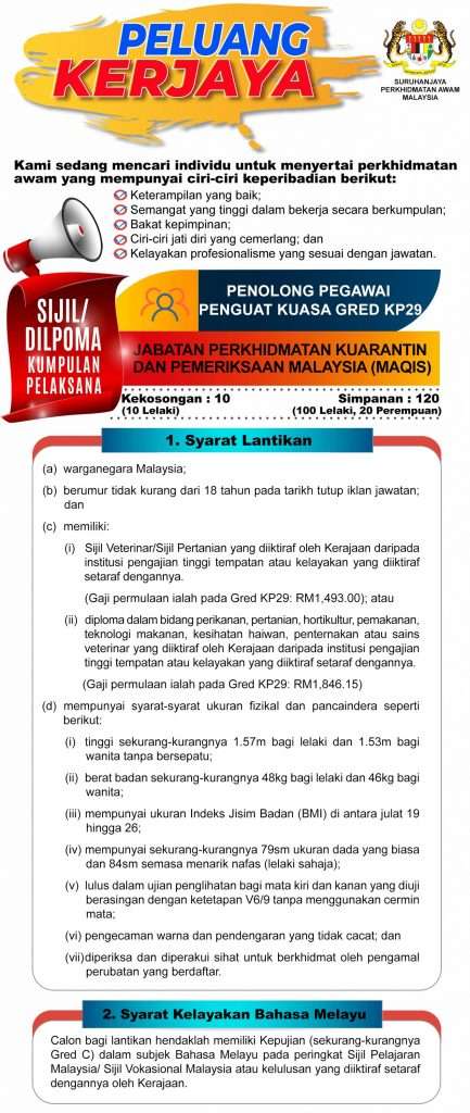 Penolong Pegawai Penguat Kuasa Gred KP29 2023 MAQIS