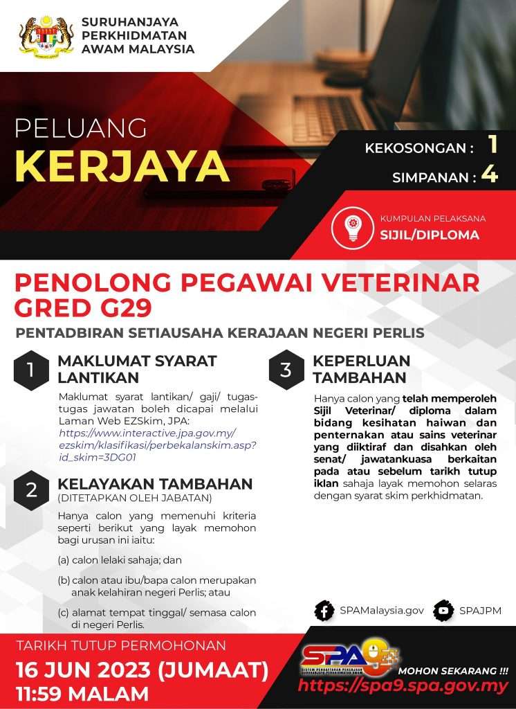 Penolong Pegawai Veterinar Gred G29 2023