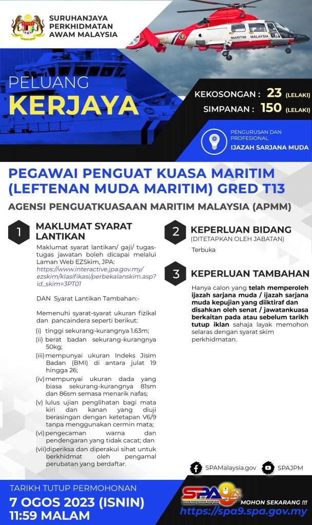 Pegawai Penguat Kuasa Maritim (Leftenan Muda Maritim) Gred TR13 APMM