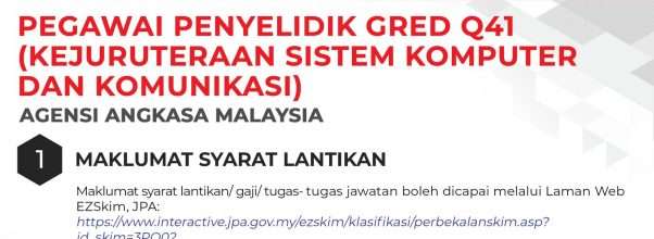 Pegawai Penyelidik Gred Q41 Agensi Angkasa Malaysia 2023