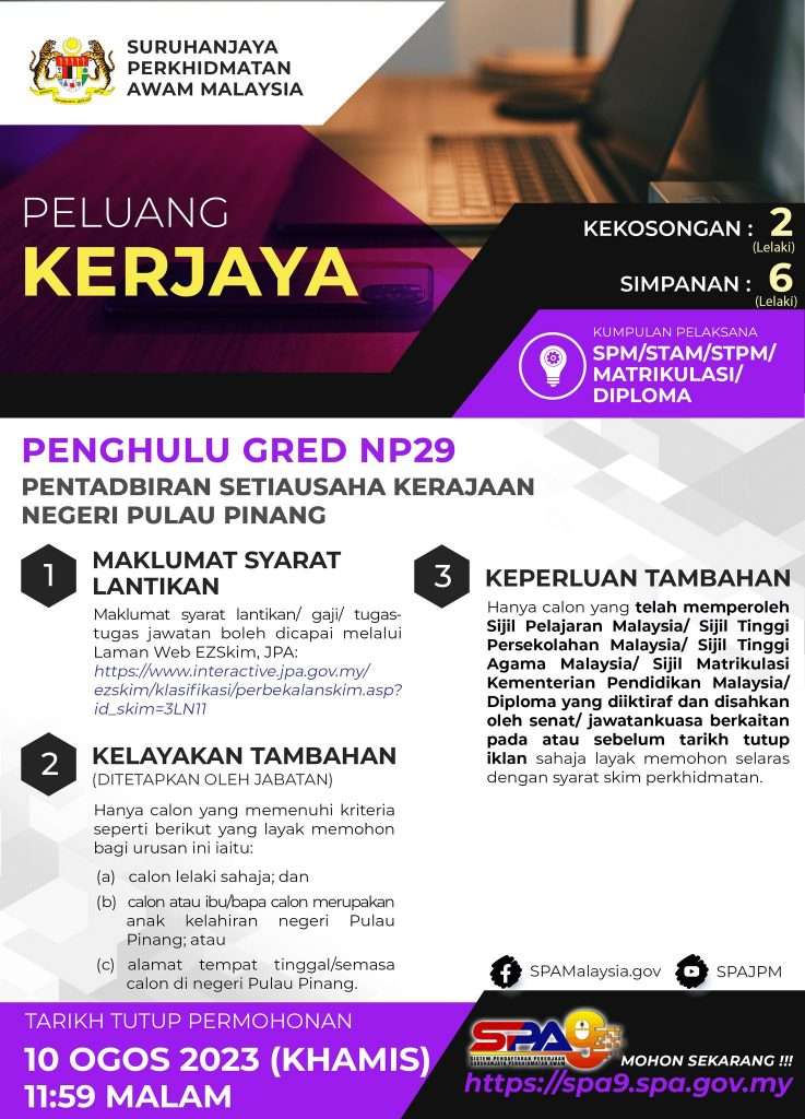 Penghulu Gred NP29 Kerajaan Negeri Pulau Pinang 2023