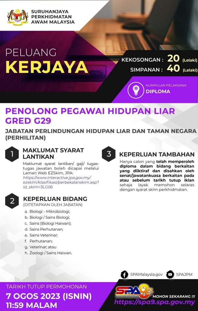 Penolong Pegawai Hidupan Liar Gred G29 Perhilitan 2023