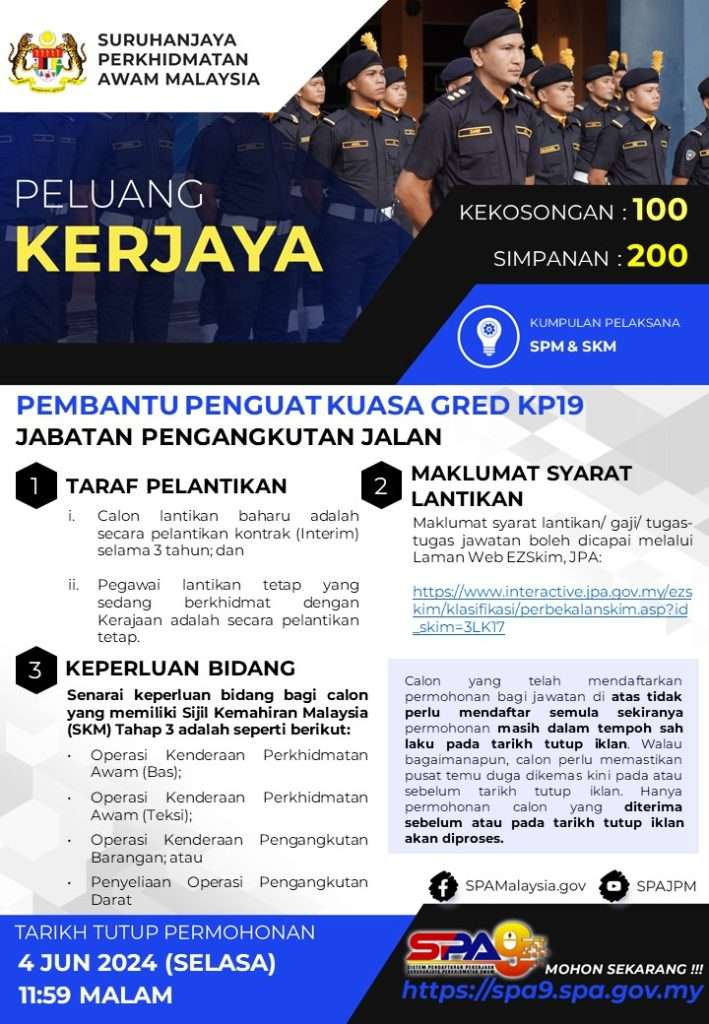 Pembantu Penguat Kuasa Gred KP19 JPJ 2024