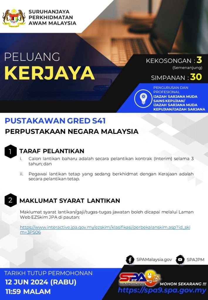 Pustakawan Gred S41 PNM 2024