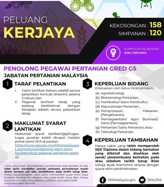 Penolong Pegawai Pertanian Gred G5 DOA 2025