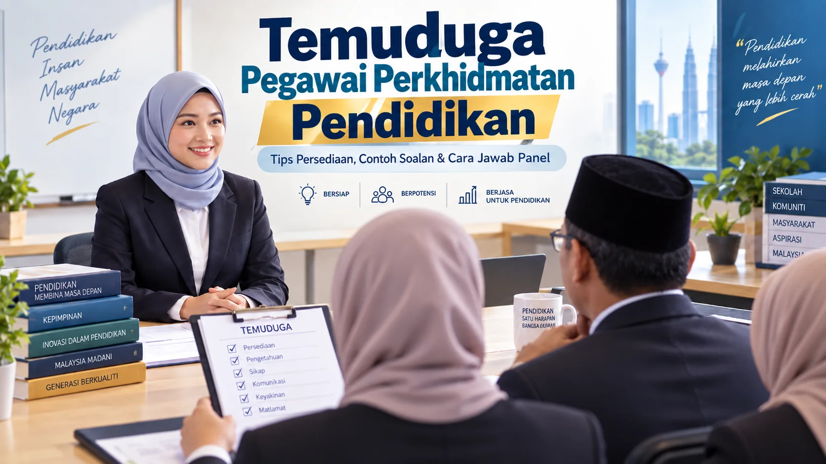 Temuduga Pegawai Perkhidmatan Pendidikan DG9 bersama panel berkopiah dan bertudung